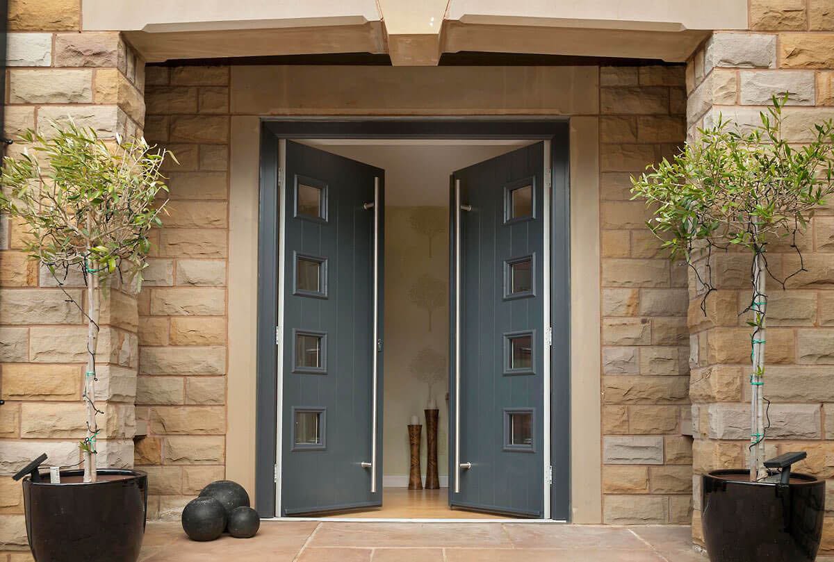 Painted PVC front doors with smooth finish – Monstercolors™ PVC Paint for uPVC windows, doors, and exterior plastic surfaces