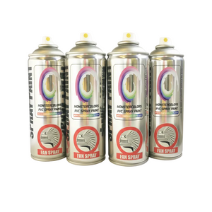 Four cans of Monster Colours PVC spray paint on a white background