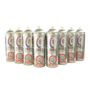 Set of spray paint cans with visible brand logo on a white background