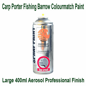 Fishing gear spray paint in Monster Carp Green – rust-resistant and ideal for barrows, rods, and frames.